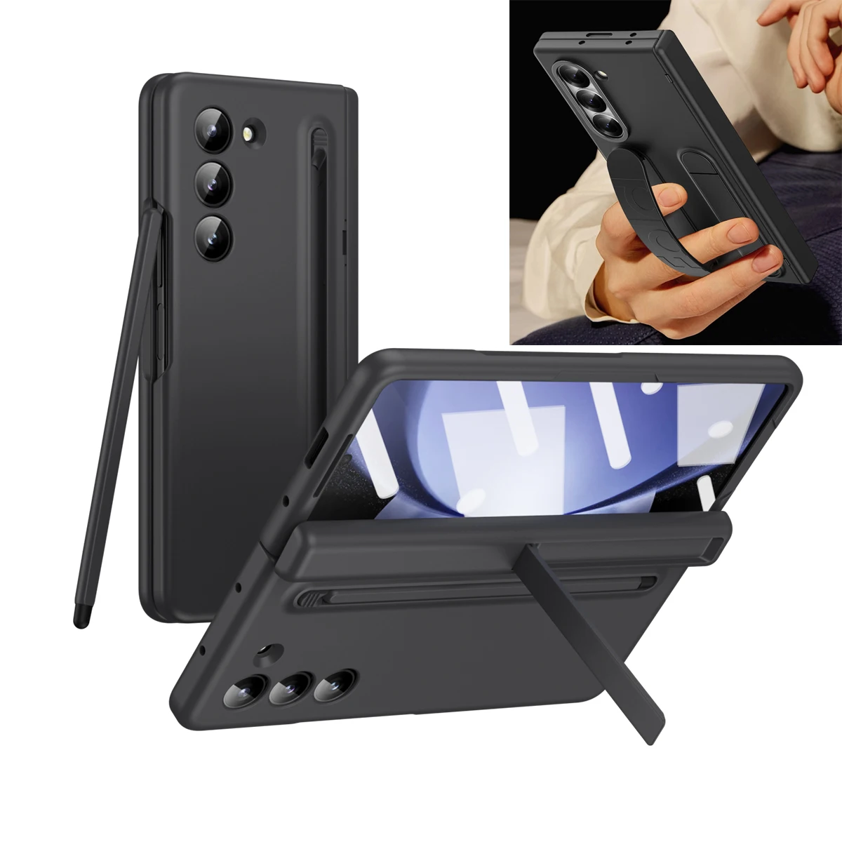 360 Full Protection Hinge Case For Samsung Galaxy Z Fold 6 SE 5 4 3 With Touch Pen Wristband Glass Film Folding Cover Kickstand