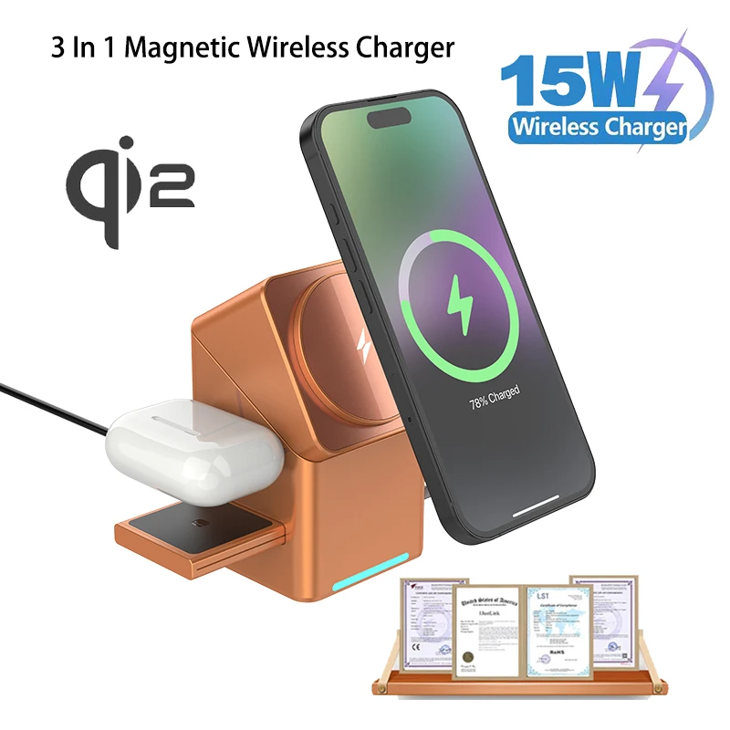 

Держатель для телефона 3 в 1, беспроводное зарядное устройство 30 Вт, подставка для iPhone 17, 16, 15, 14, 13, 12, iWatch 10/9/8/7 Ultra Airpods, станция быстрой зарядки