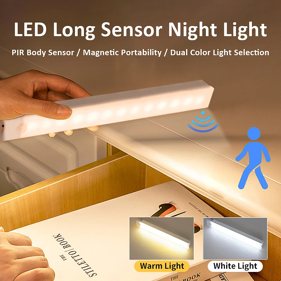 

Светодиодный светильник с датчиком человека, бар, настольный светильник для чтения, светильник для шкафа, магнитный перезаряжаемый инфракрасный датчик для спальни, прикроватные лампы