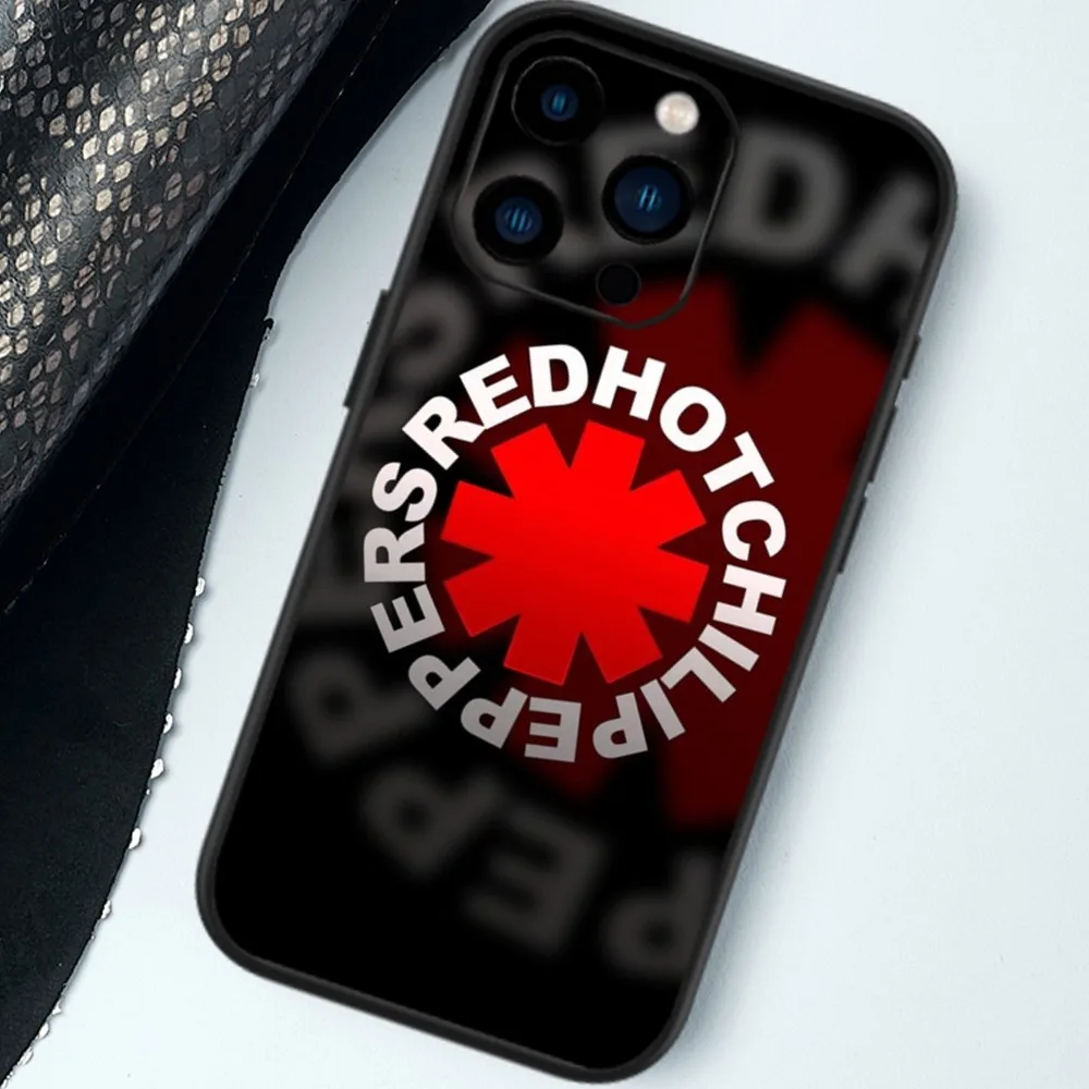 R-Red Hot C-Chili P-Peppers Phone Case For iPhone 13 14 15 11 12 Mini Pro Max XR X Black Shell