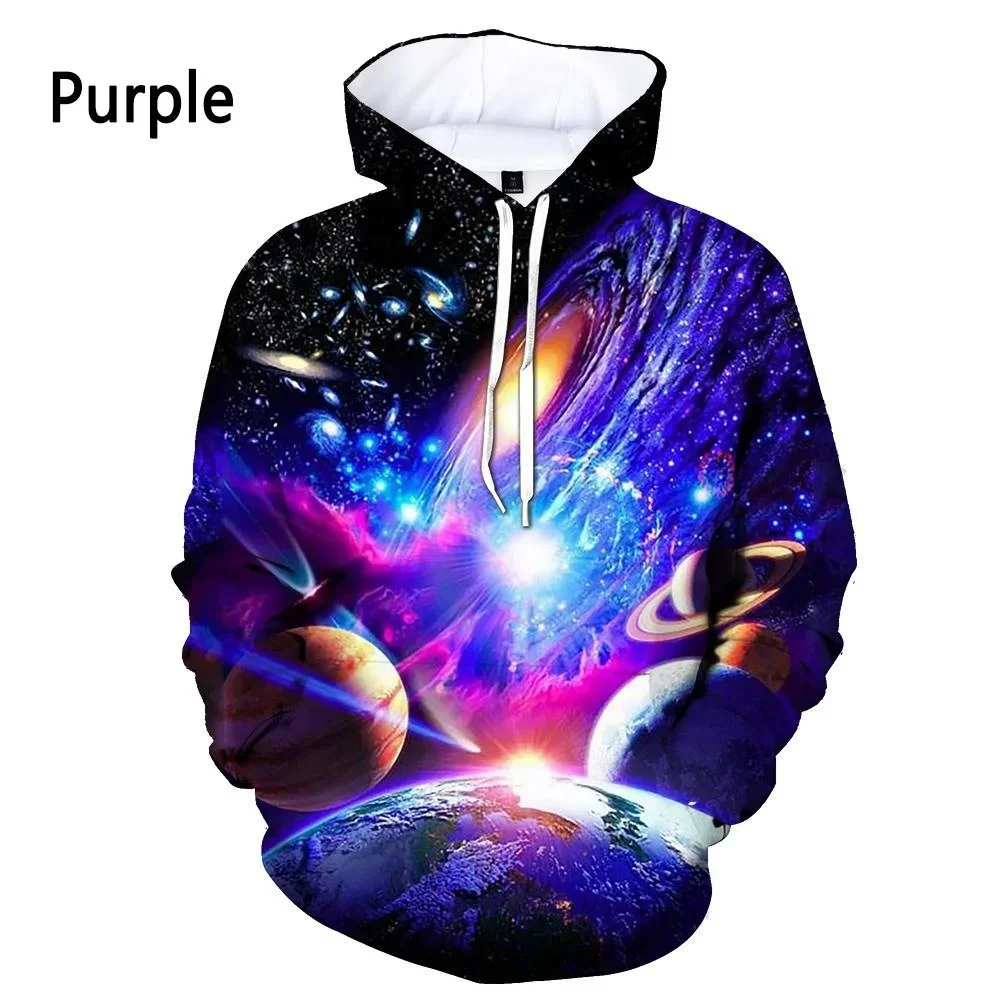 Men's and Women's Autumn Winter Long Sleeve New Fashion Galaxy 3D Printed Hoodie Cosmic Galaxy Movement Pullover Top Coolboy