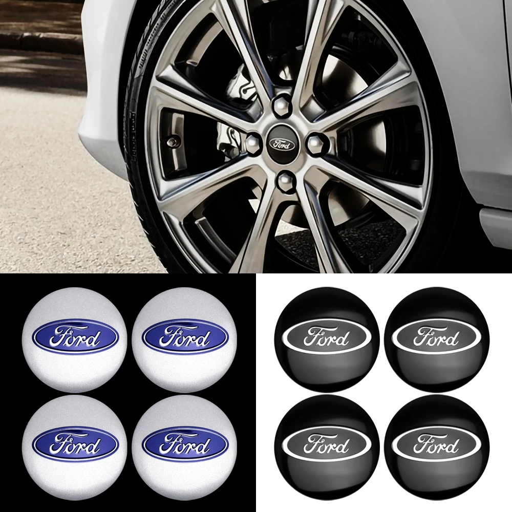 4Pcs Car Wheel Rims Hub Center Cover Decals Sticker Accessories For Ford ST Racing RS Mustang Mondeo Edge MK Kuga Fiesta Fusion