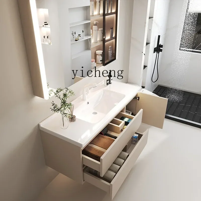 TP--1 Cream Wind New Ceramic Integrated Basin Bathroom Cabinet Combination Washbasin Cabinet Washbasin
