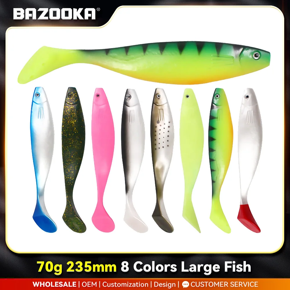 BAZOOKA Großer weicher Angelköder, großer Swimbait, sinkendes PVC-Silikon, T-Schwanz, Shad-Wobbler, Pesca, JIG-Haken, Wurm, Bass, Hecht, Winterköder