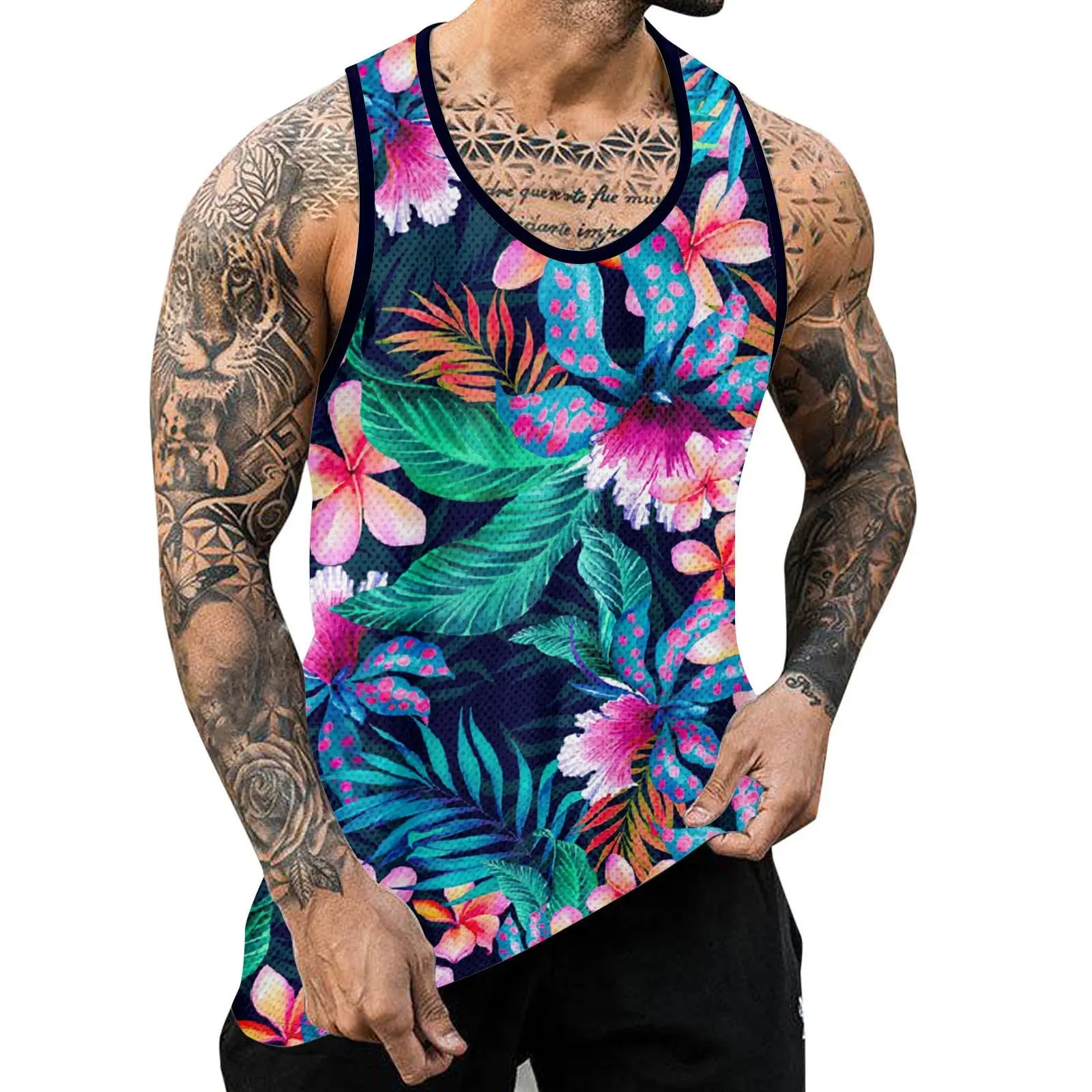 Summer Plants Flowers 3D Print Tank Tops Men Fashion Casual O-Neck Fitness Gym Vest Oversized Sleeveless Beach Tops Man Clothing