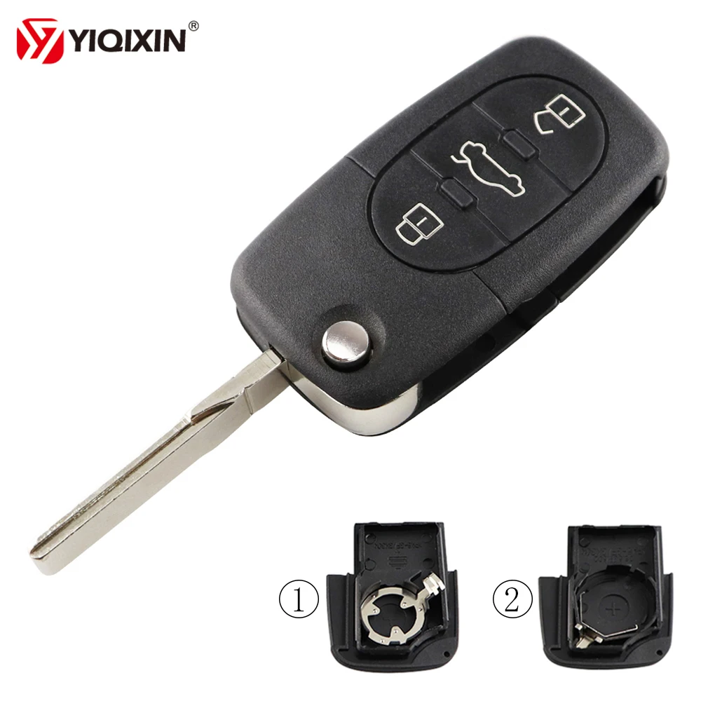 YIQIXIN Key Housing For Audi A2 A3 A4 A6 A8 TT Quattro RS4 Remote Car Key Shell Cover Case 3 Button Folding CR1620/2032 Battery