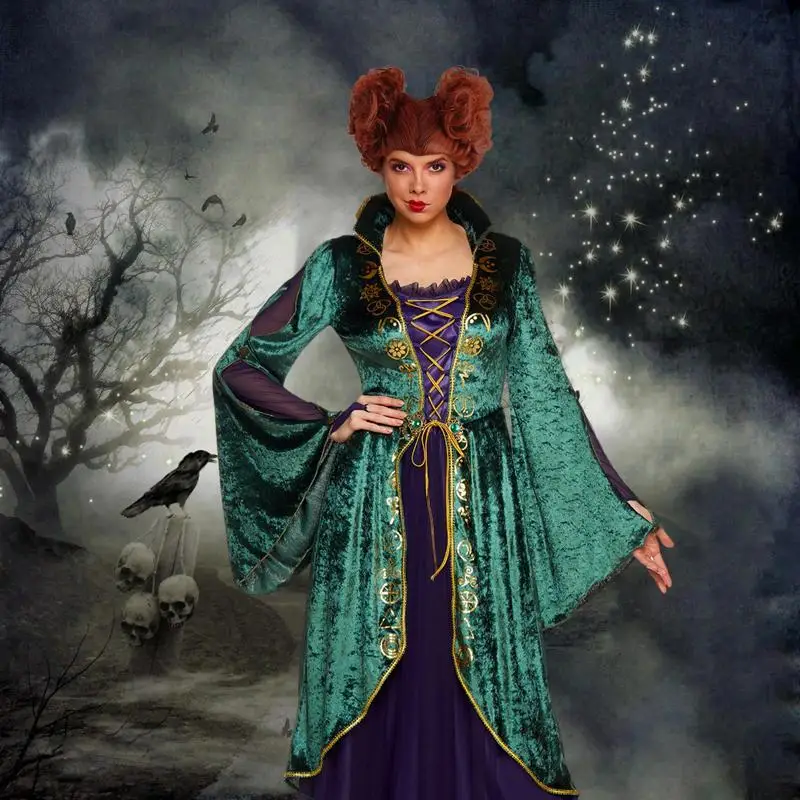 Donne Hocus Pocus Winifred Sanderson Womens Cosplay Costume Dress velluto Halloween costumi di carnevale per donne adulte S-3XL