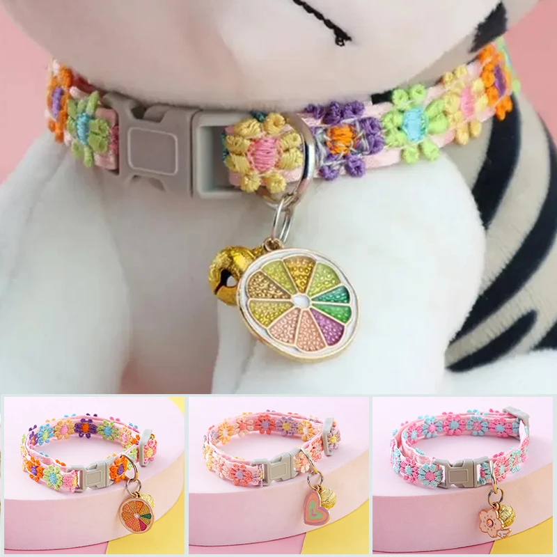 1Piece Adjustable Cat Collar With Pendant Lace Pet Collar Suitable For Small Cats and Dogs Cat Collar Personalized Accessories