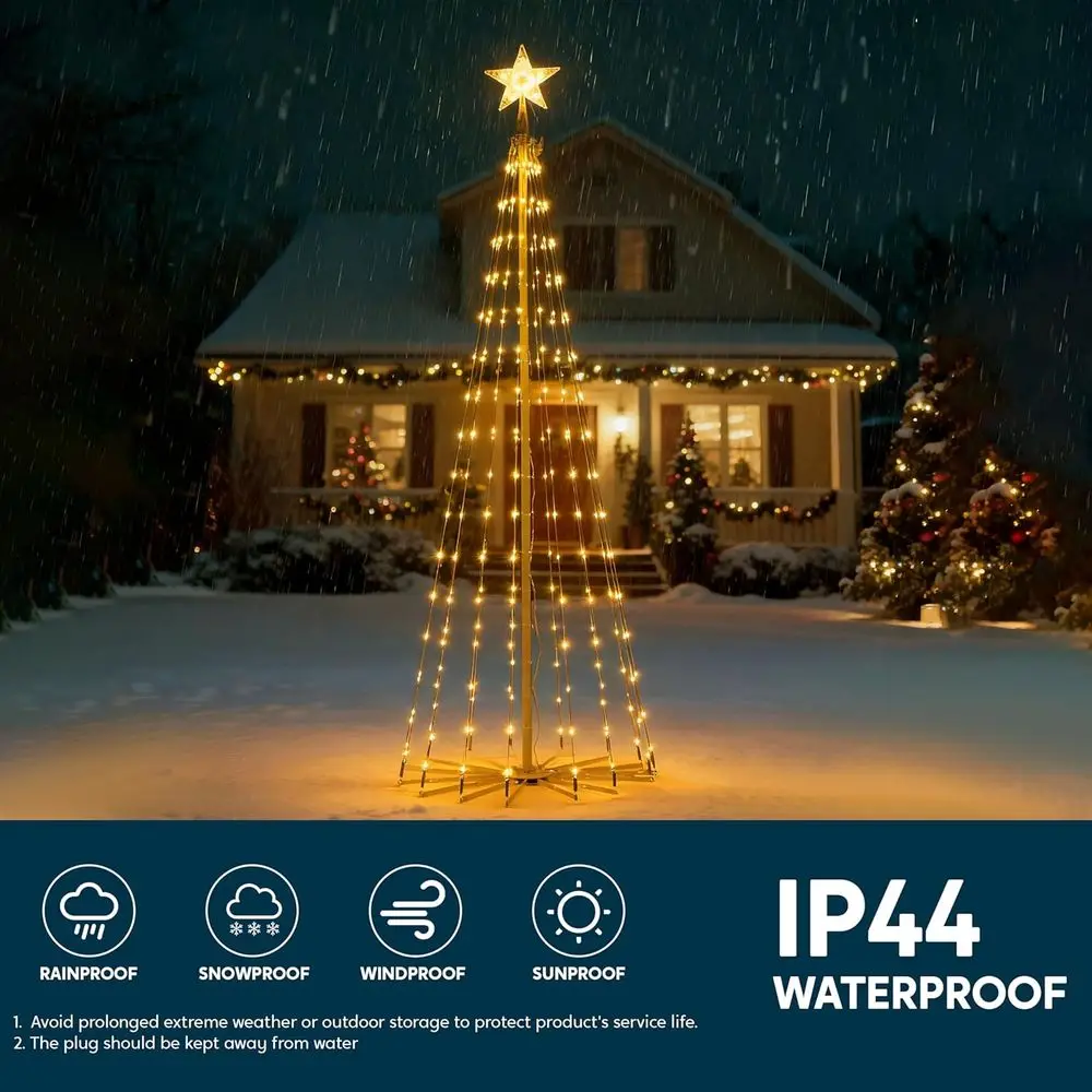 شجرة عيد الميلاد المخروطية LED متعددة الألوان بطول 6 أقدام مع 8 أوضاع إضاءة وعلوية على شكل نجمة لديكور العطلة الخارجية #6