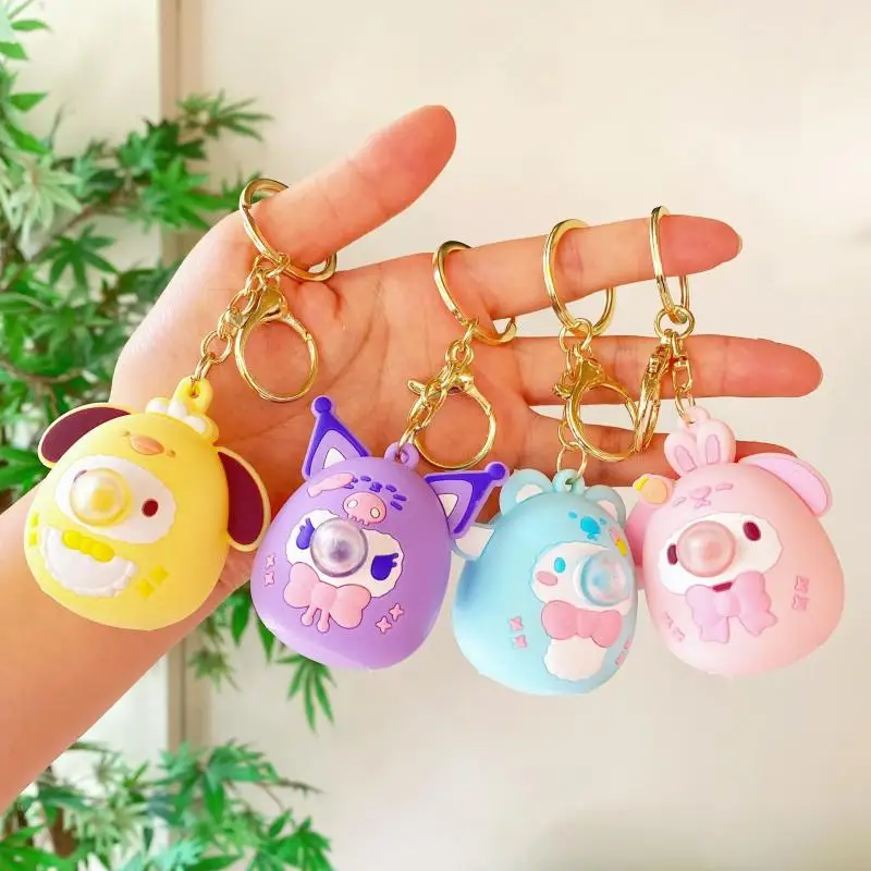 Sanrio Blow Bubbles Keychain Knapsack Pendant Kuromi Cinnamoroll My Melody Decoration Kid Decompression Toys Keychain Gifts