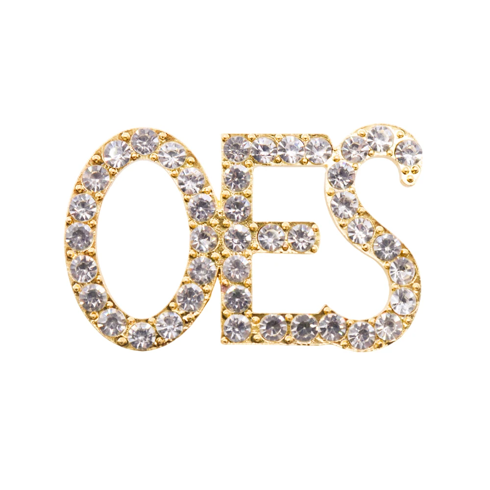Metal Gold Plated White Diamond Greek Letter 1910 Order of the Eastern Star Pin Social OES Brooch Jewelry