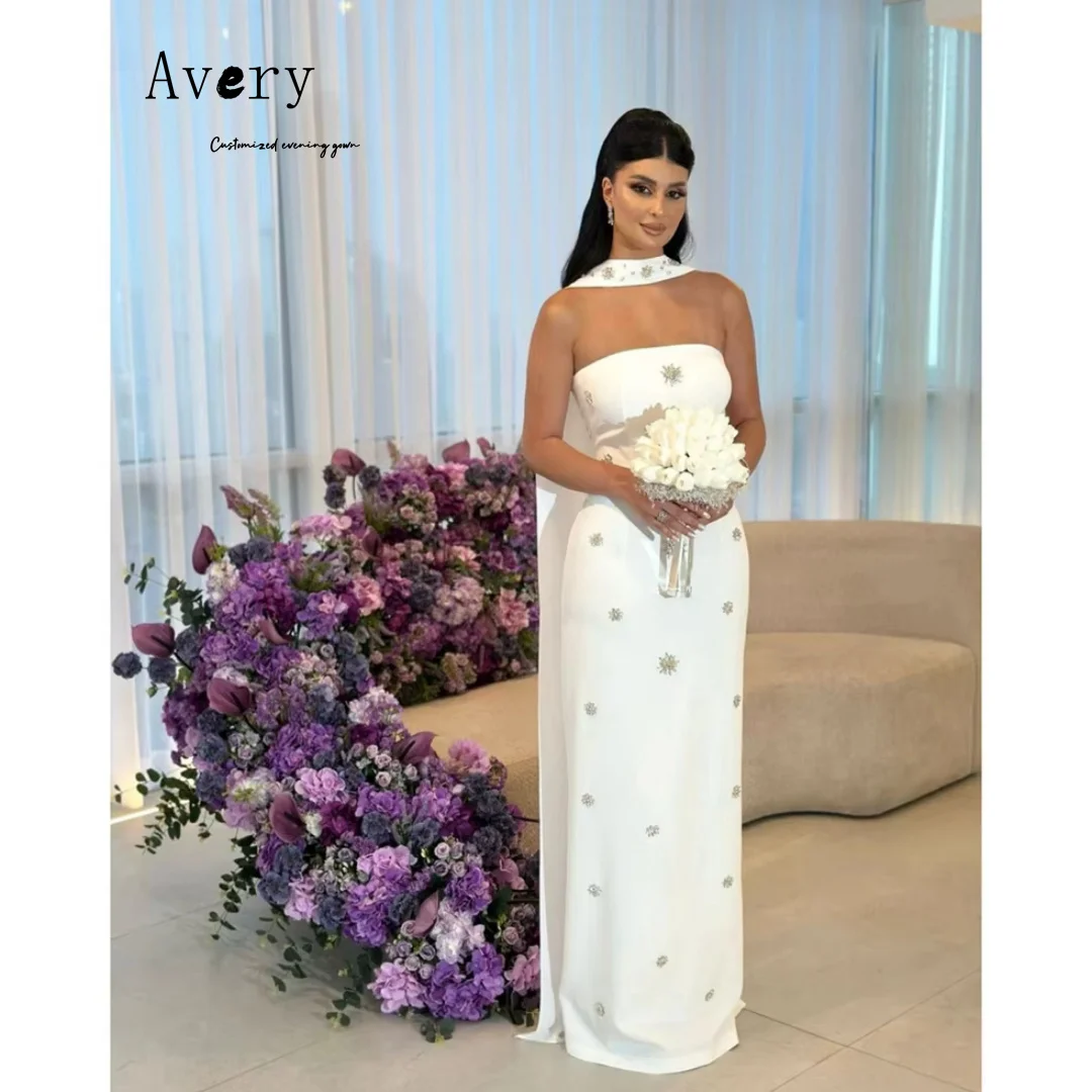 

Avery изготовленные на заказ белые без рукавов с открытыми плечами и стразами, роскошные элегантные вечерние платья для свадьбы, женское длинное платье для выпускного вечера 2025 Gala