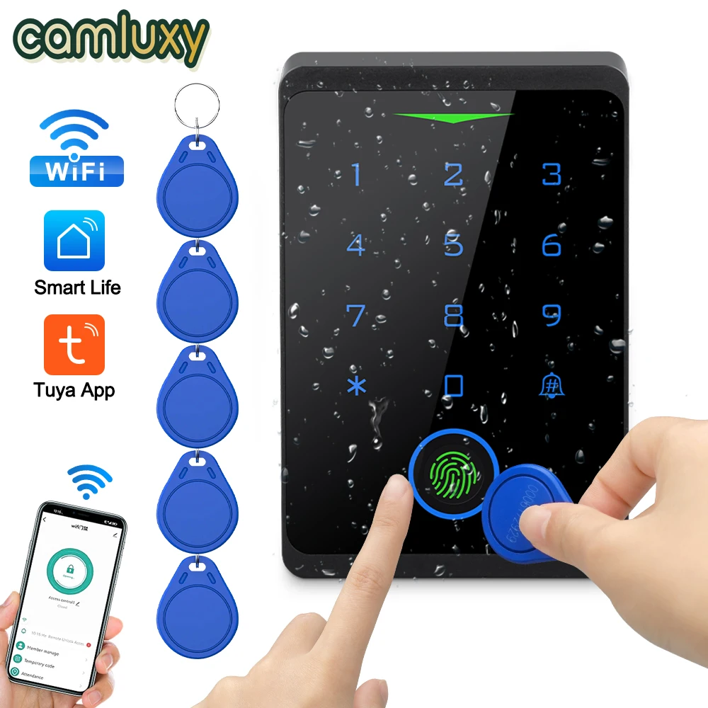 Camluxy 2.4G 와이파이 투야 앱 출입 통제 시스템 키트, RFID 지문 키패드, 전기 문짝, 마그네틱 잠금 스트라이크 방수 