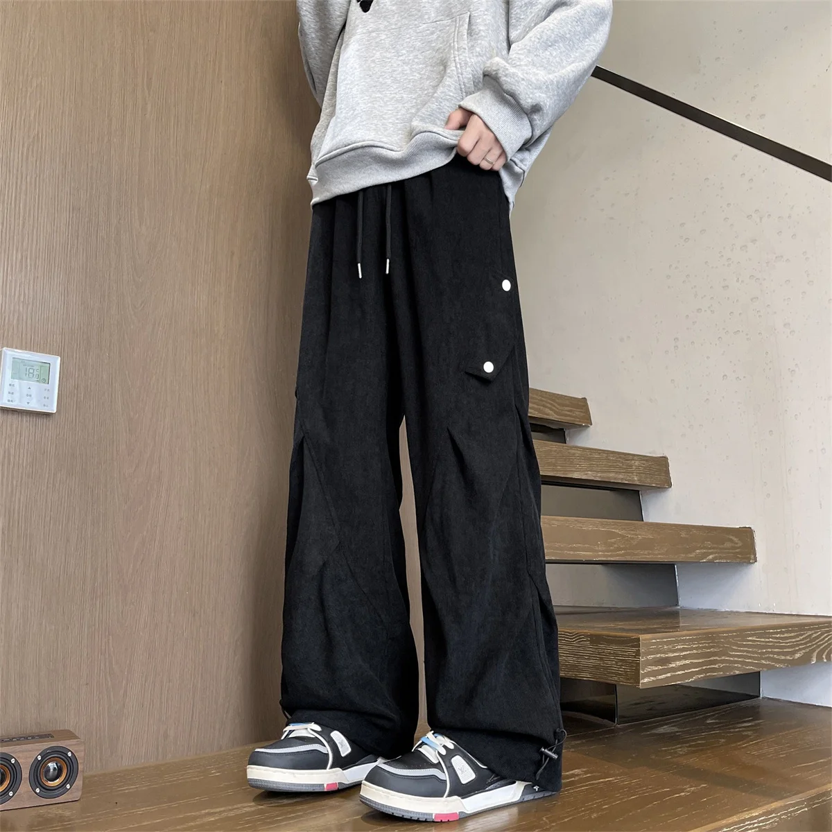 Spring And Summer Men's 2025 New Thin Solid Color Corduroy Work Pants Fashion Loose And Versatile Straight Casual Pants