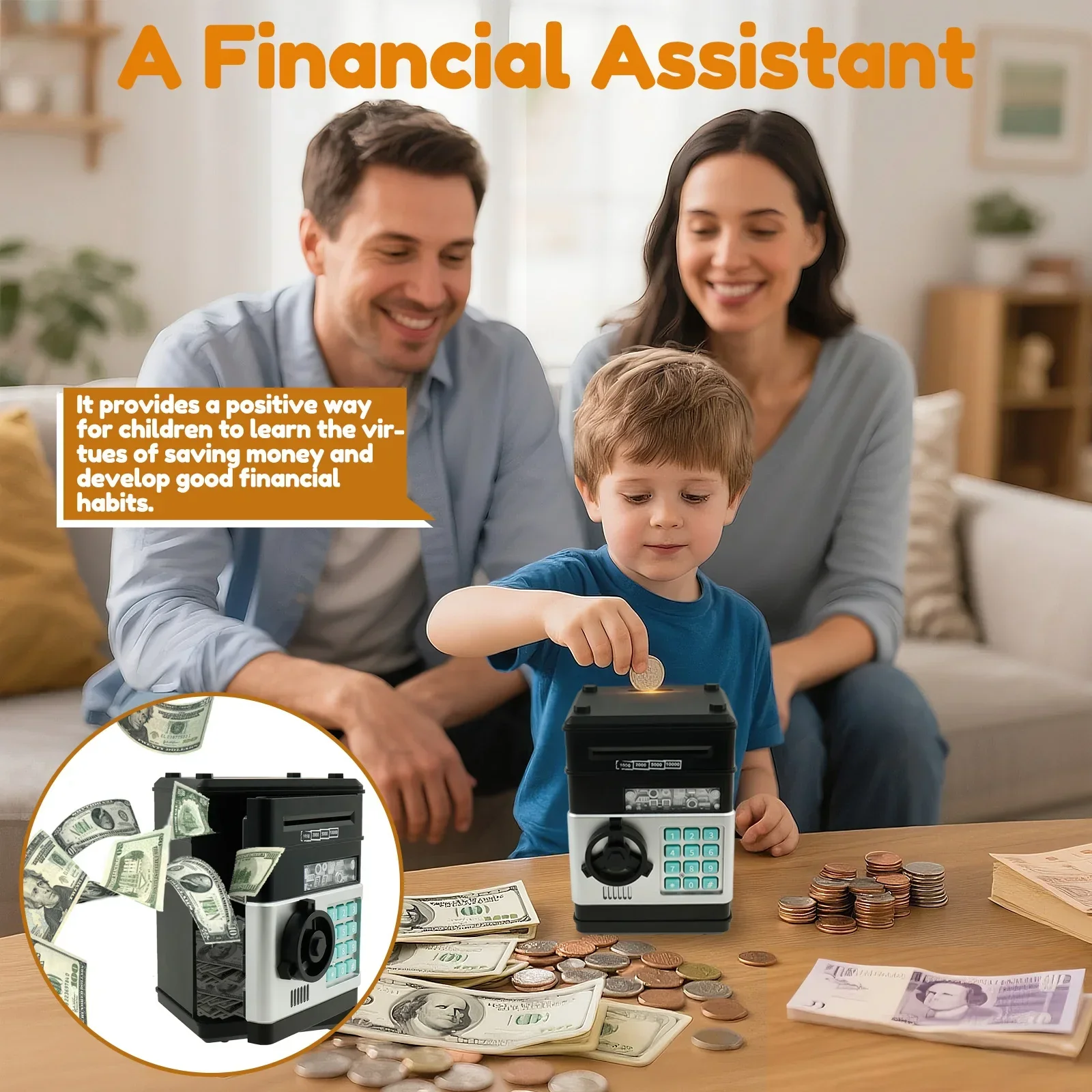 Electronic Password Money Bank Piggy Bank Safe Box Automatic Deposit ATM Cash Coins Saving Box Kids Birthday Toy Christmas Gift - view 5
