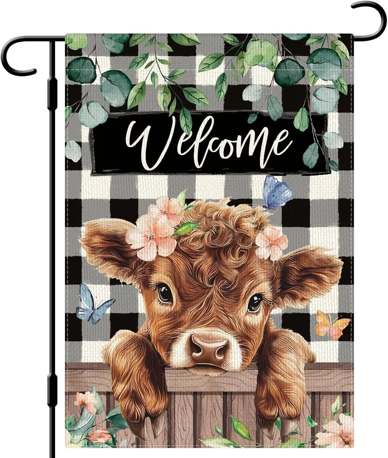 DLZDN Welcome Spring Highland Cow Garden Flag 12×18 Inch Double Side Vertical Burlap Farmhouse Yard Sign Seasonal Outdoor De EEZ