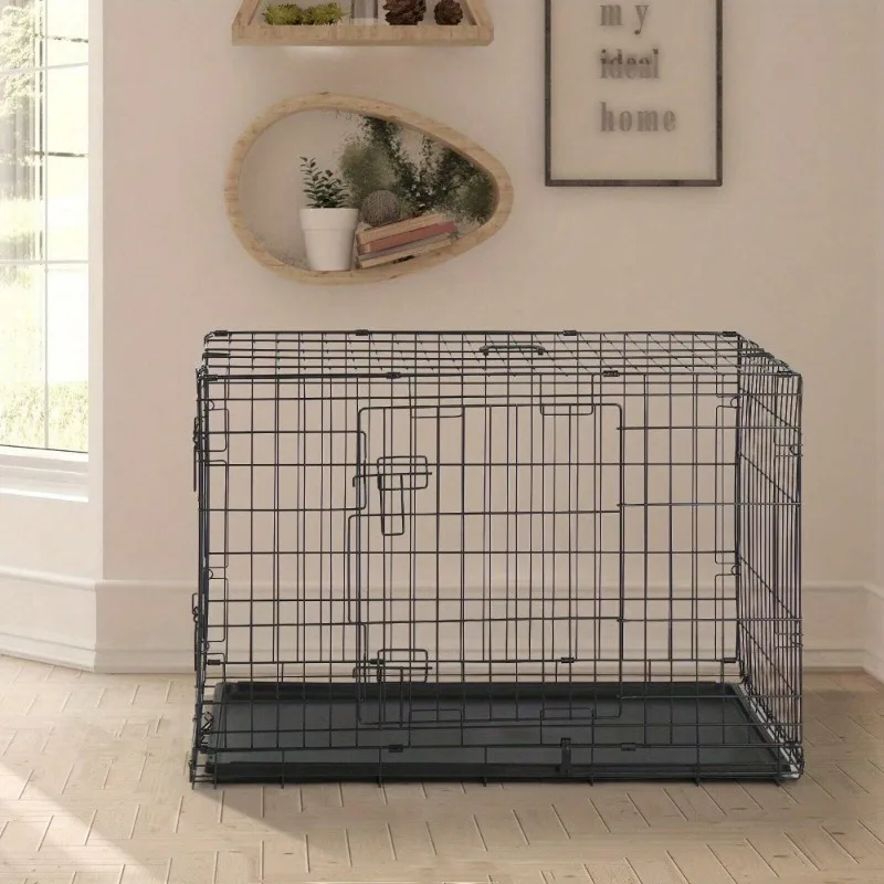 48in Large Dog Crate Kennel Extra Huge Folding Pet Wire Cage with 2 Doors Black