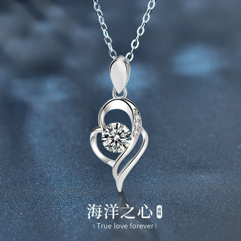 

925 sterling silver angel wing necklace wholesale women's ins style temperament moissanite love pendant couple accessories
