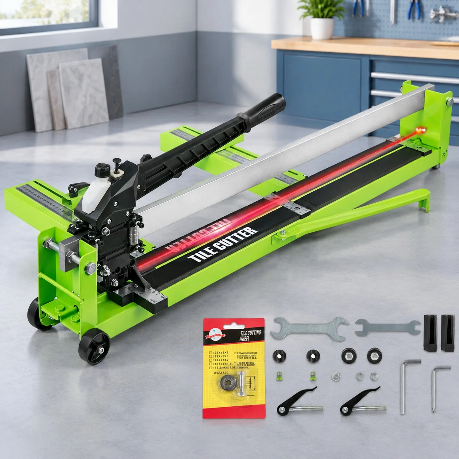 Tile Cutter 39 Inch, Manual All-Steel Frame, Cutting Machine with Laser Guide and Bonus Spare, Hand Tool for Precision Porcelain