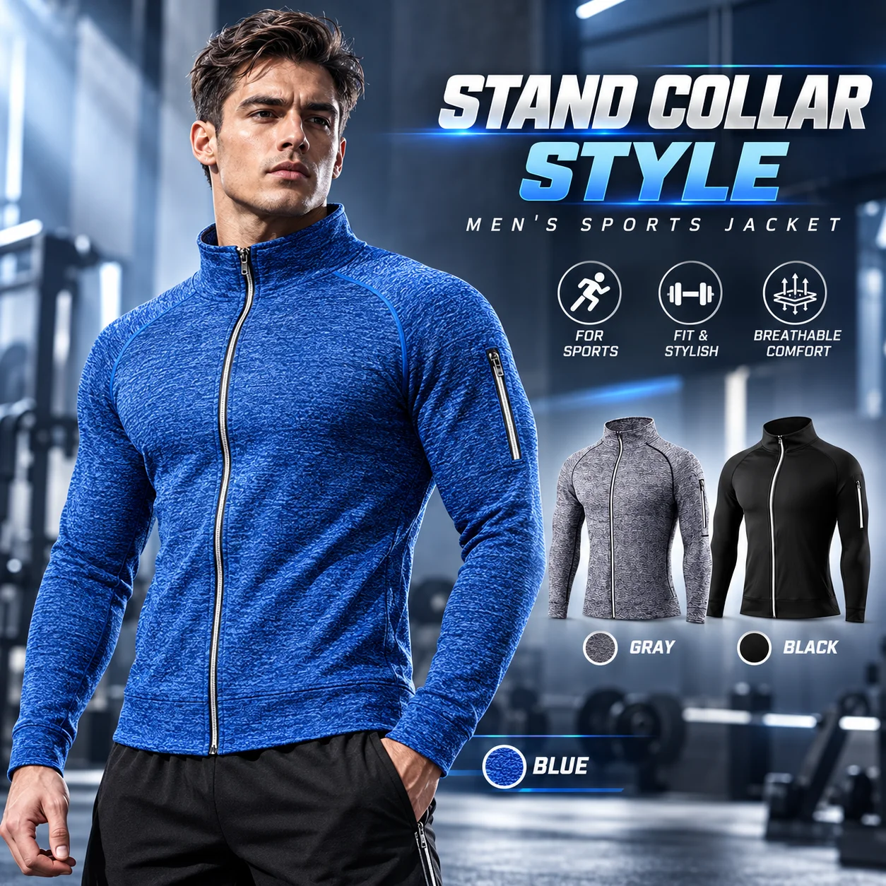 Men's Running Workout Jacket, Training Zipper Coat, Sportswear, Long Sleeve, Jogging Sweatshirt, Gym Clothing, Fitness Equipment