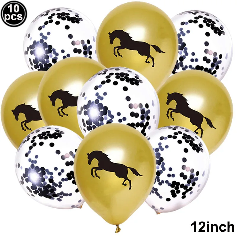 10 stücke Pferd Luftballons Set Party Decor Konfetti Pailletten Luftballons Folie Latex Party Luftballons Kind Aldult Cowboy Cowgirl Geburtstag Party – Detail 9