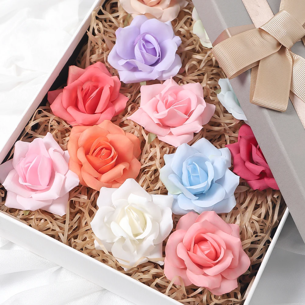 6 سنتيمتر عيد الميلاد زهرة الورد الاصطناعي رئيس للمنزل غرفة ديكور DIY بها بنفسك الحرفية إكليل اكسسوارات نافيداد العروس الزفاف الديكور