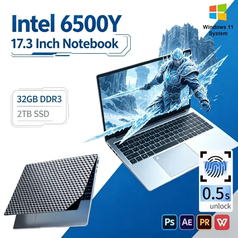 2026 New Premium 17.3 Inch Notebook Intel 6500Y 16GB/32GB 2TB SSD Win11 Ultra Thin Gaming Office PC