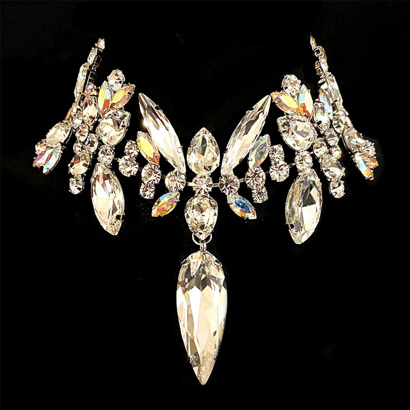 Shine Exaggerated Crystal Colorful Large Collar for Women Luxury Wedding Choker Statement Rhinestone Necklace Party Jewelry