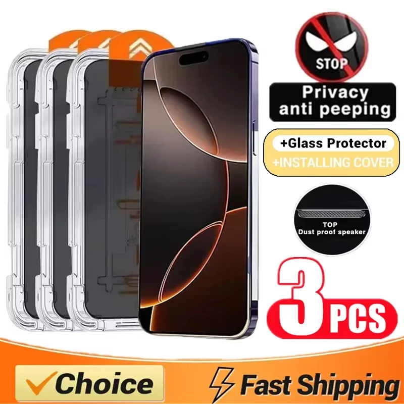 3-1Pcs High End Easy Installation Anti-spy Glass For iPhone 15 16 13 12 11 14 ProMax Mini XR 6 7 8 Plus Privacy Screen Protector