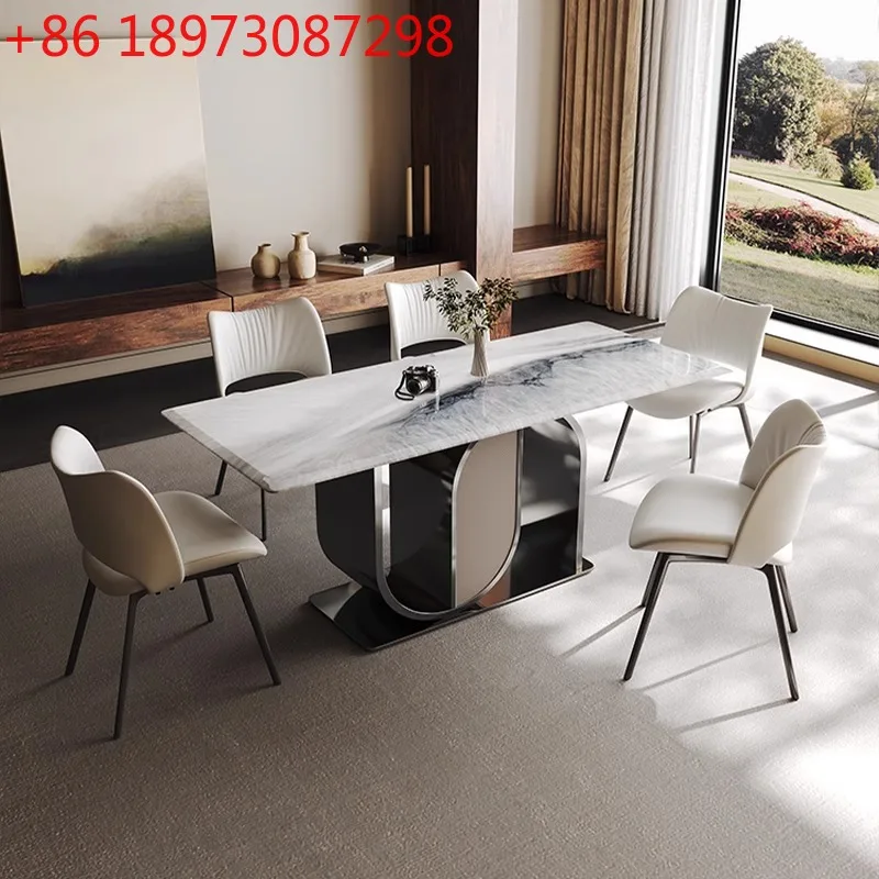 

Итальянский минималистичный обеденный стол из сверхкристаллического камня для гостиной, дома, современный светлый роскошный обеденный стол из каменной плиты
