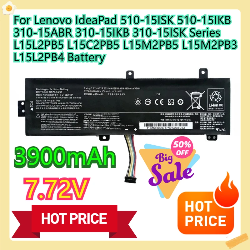 

For Lenovo IdeaPad 510-15ISK 510-15IKB 310-15ABR 310-15IKB 310-15ISK Series L15L2PB5 L15C2PB5 L15M2PB5 L15M2PB3 L15L2PB4 Battery