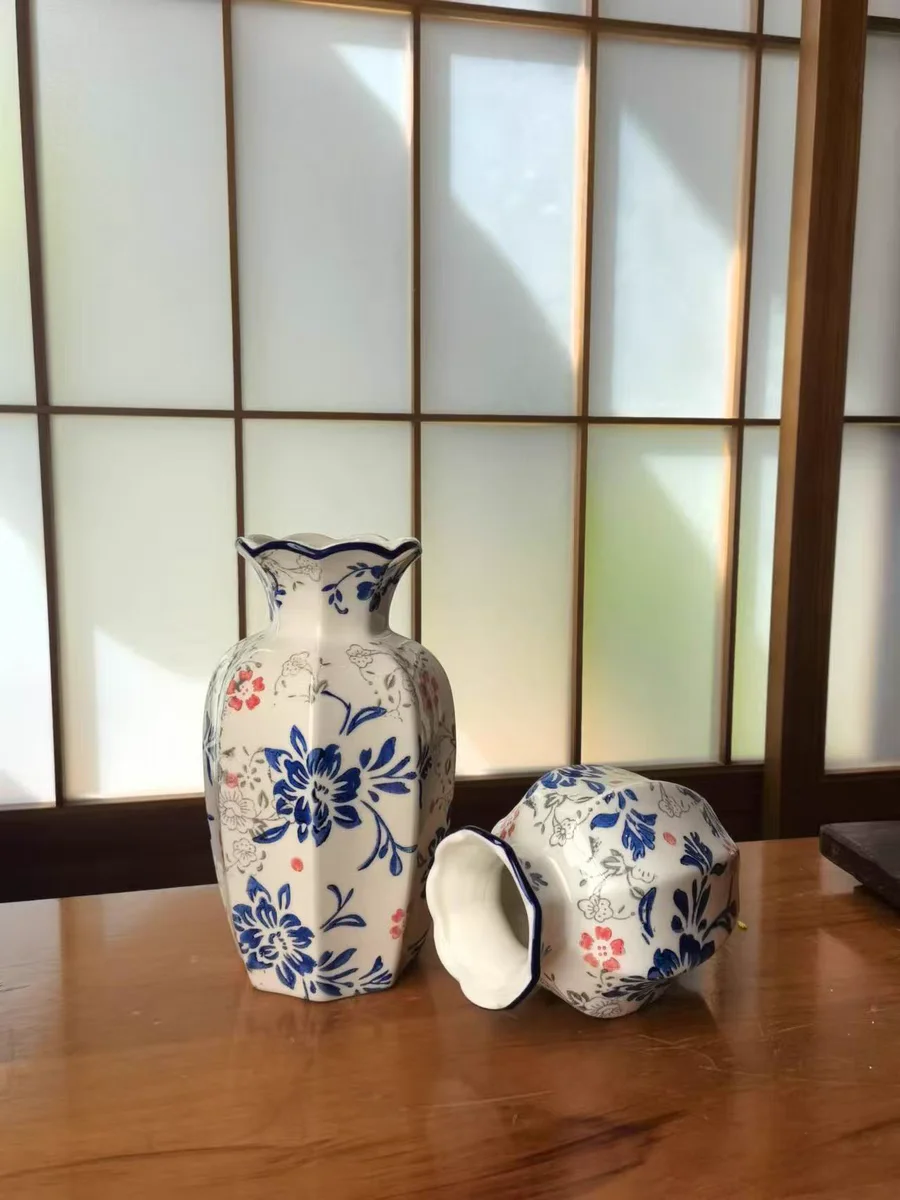 Ceramic Vase New Chinese Retro Celadon Vase Guest Dining Room Simulation Flower Arrangement Pieces Senior Sense of Decoration