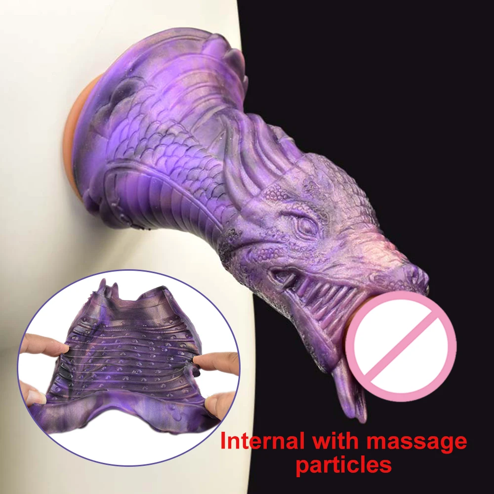 GEEBA Silicone Hollow Animal Dragon Dildo Sleeve Penis Enlargement Thickening Device Vaginal Stimulate Penis Massage Sex Toys