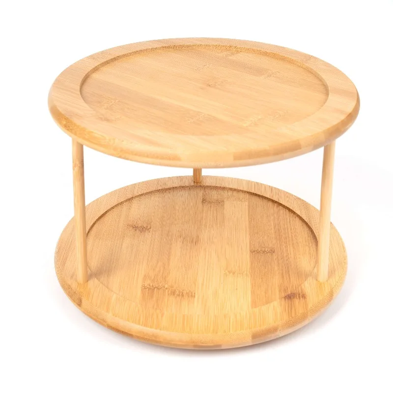 

Кухонный органайзер из бамбука, 2-уровневая вращающаяся подставка для специй, 10,04 дюйма в диаметре x 6,89 дюйма в высоту