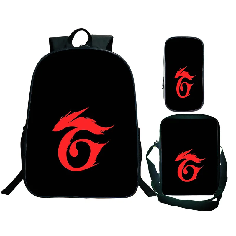 Free Fire Garena Backpack Shoulder Bag Pencil Case 3Pcs Teenagers Schoolbag Boys Girls Cartoon Game Bookbag Large Anime Mochila