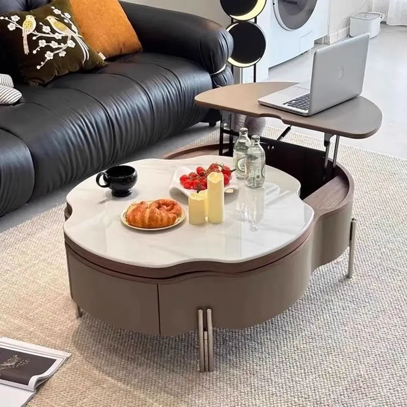 Italian living room lifting microcrystalline stone cloud coffee table small apartment creative rotating model