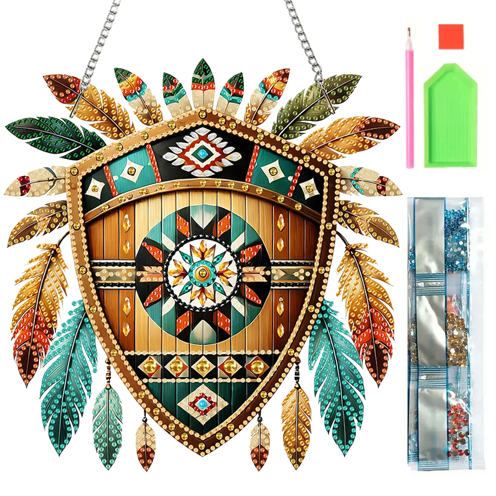 

Special Shape Indian Shield 5D DIY Diamond Painting Dots Pendant DIY Diamond Art Pendant Kit Diamond Painting Hanging Pendant