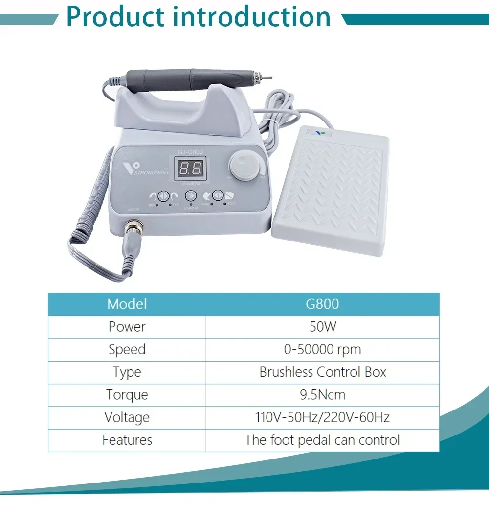 Powerful Dentals Drill 50000RPM Brushless Nail Micro Motor Machine GJ-G800 Micromotors Handpiece