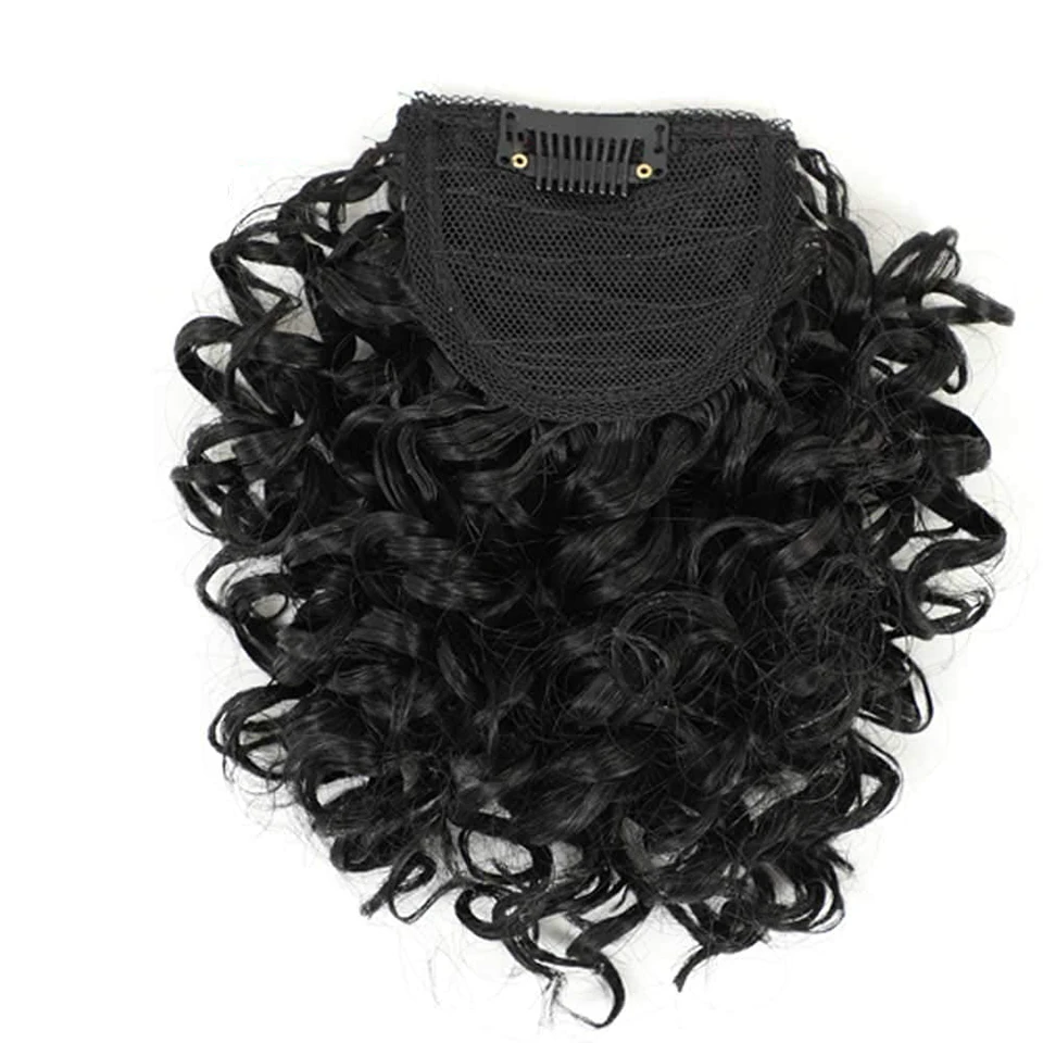 Peluca sintética G&T con flequillo rizado para mujeres afro, flequillo corto kinky rizado con clip (1B, flequillo individual) para uso diario 2
