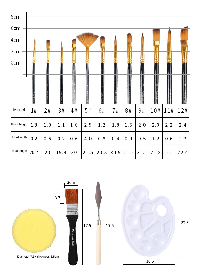 17-piece High quality nylon hair watercolor paint brushes with palette Oil paintbrush wrap brush set art supplies for painting