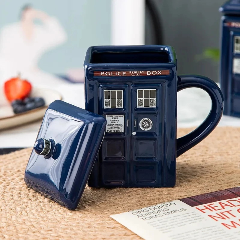 Doctor Who Tardis Creative Police Box Mug Funny Ceramic Coffee Tea Cup With Spoon Gift Box In Blue and Milk Drinks Breakfast Cup