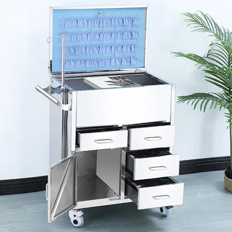 

Medical Stainless Steel Crash Doctor Hospital Clinic Stainless Steel Trolley Ambulance Care Vehicle