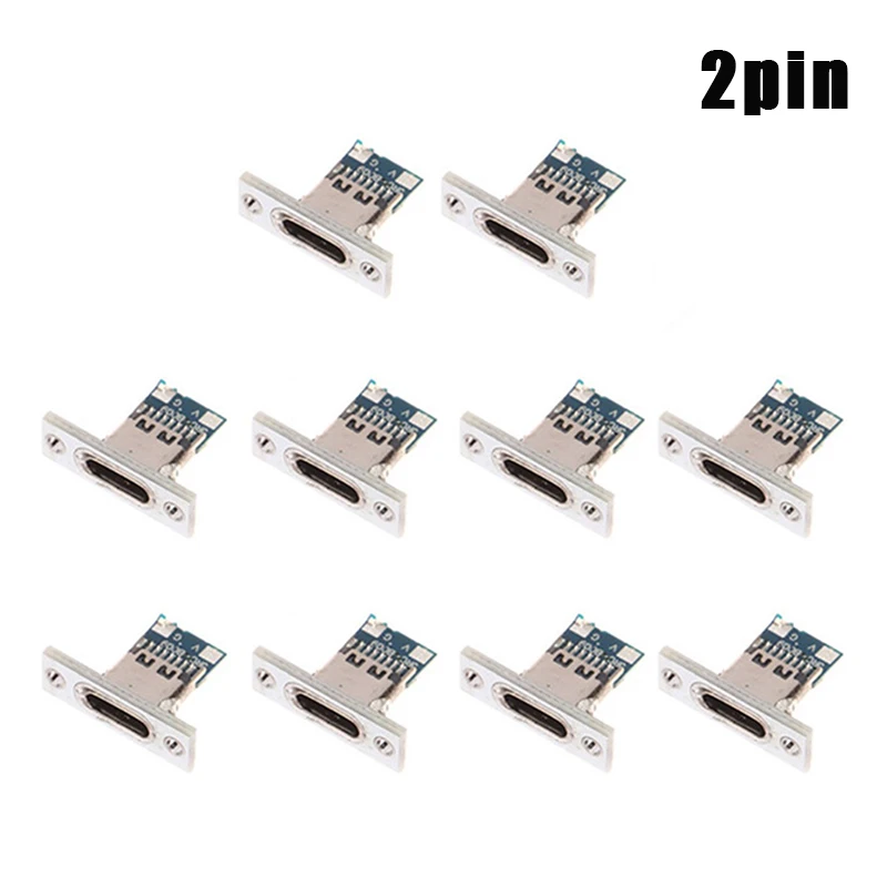 Tipo-C Tomada USB com Parafuso de Fixação da Placa, Porta de carregamento, Conector fêmea, 3.1, 2Pin, 4Pin, 3.1, 10Pcs, Novo