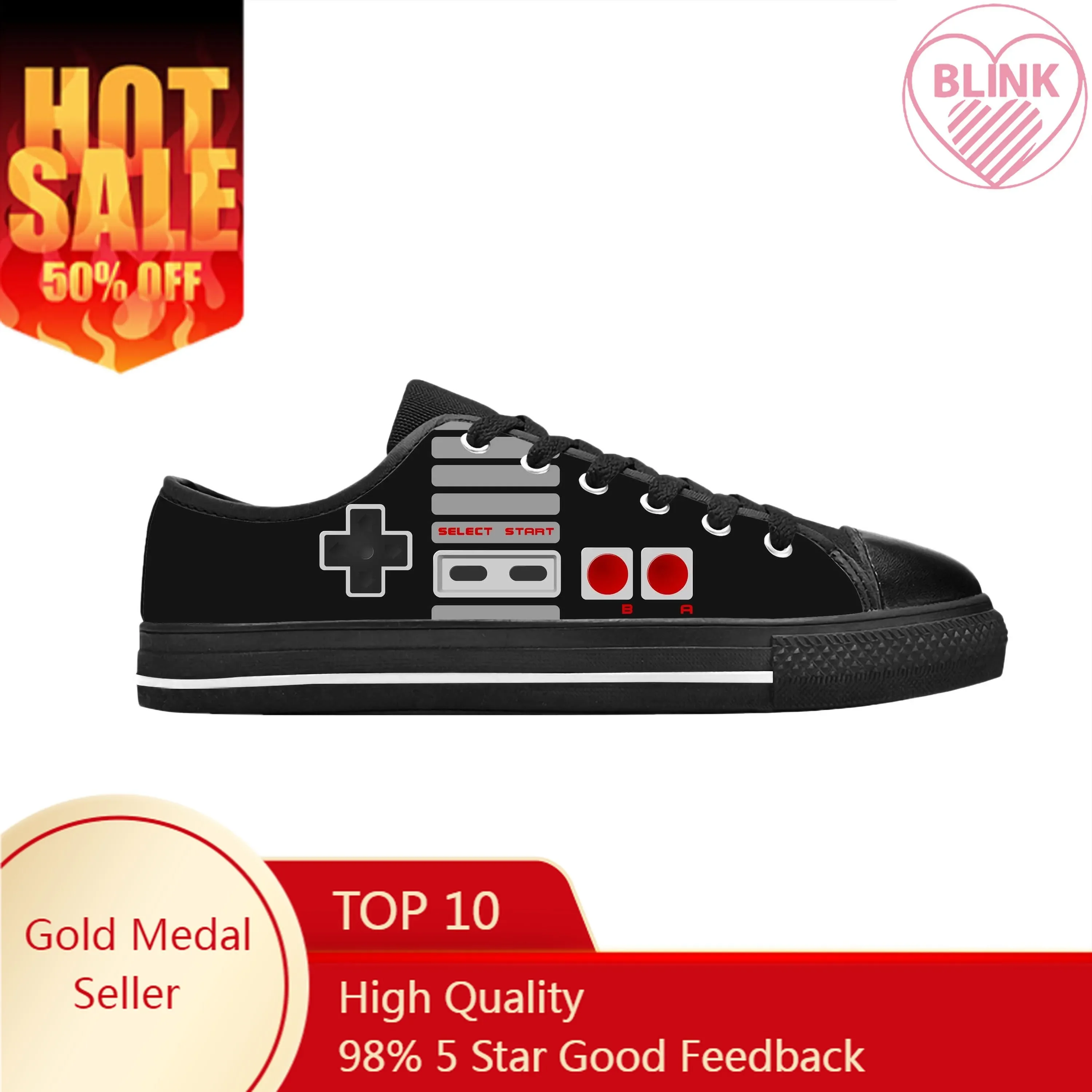 Videospiel Gamer Konsole Controller Anime Cartoon Casual Stoff Schuhe Low Top bequeme atmungsaktive 3D-Druck Männer Frauen Turnschuhe