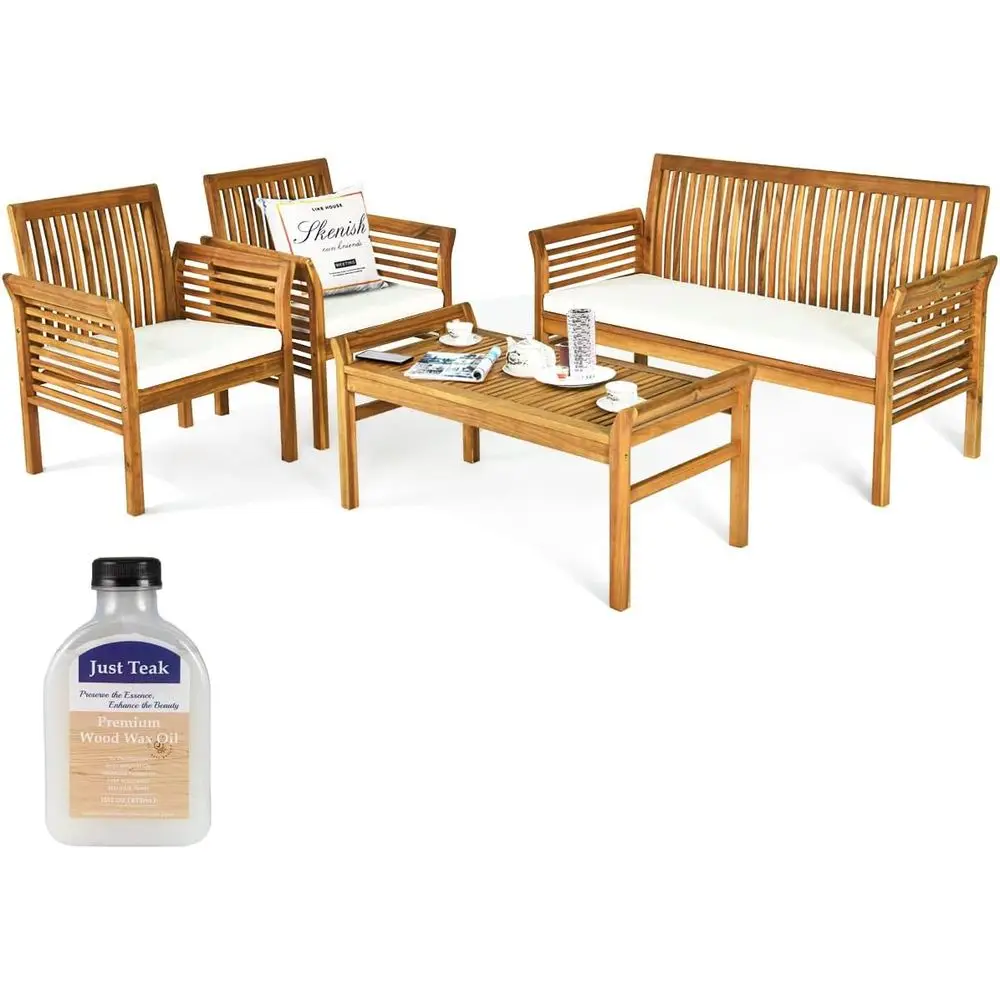 

Natural Acacia Wood 5-Piece Patio Sofa Set with Cushions and Coffee Table for Outdoor Living