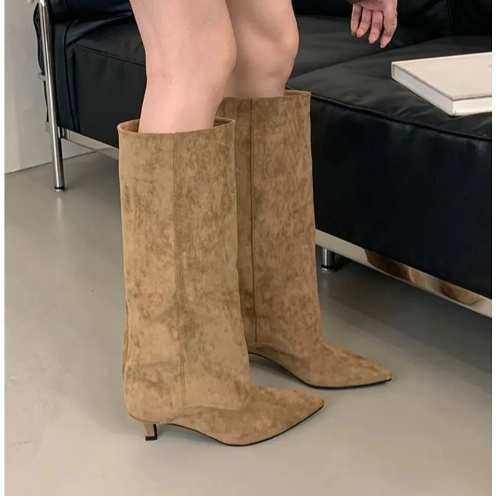 

Autumn Winter Sexy Women Knee-High Boots Street Style Pointed Toe Thin Low Heels Cowboy Ladies Shoes Long Botas De Mujer