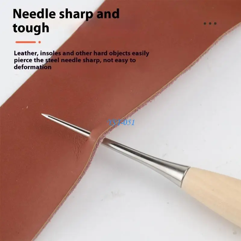 E15A Leather Craft Punching Awl Tool With Wooden Grip Leather Hole Puncher Tool