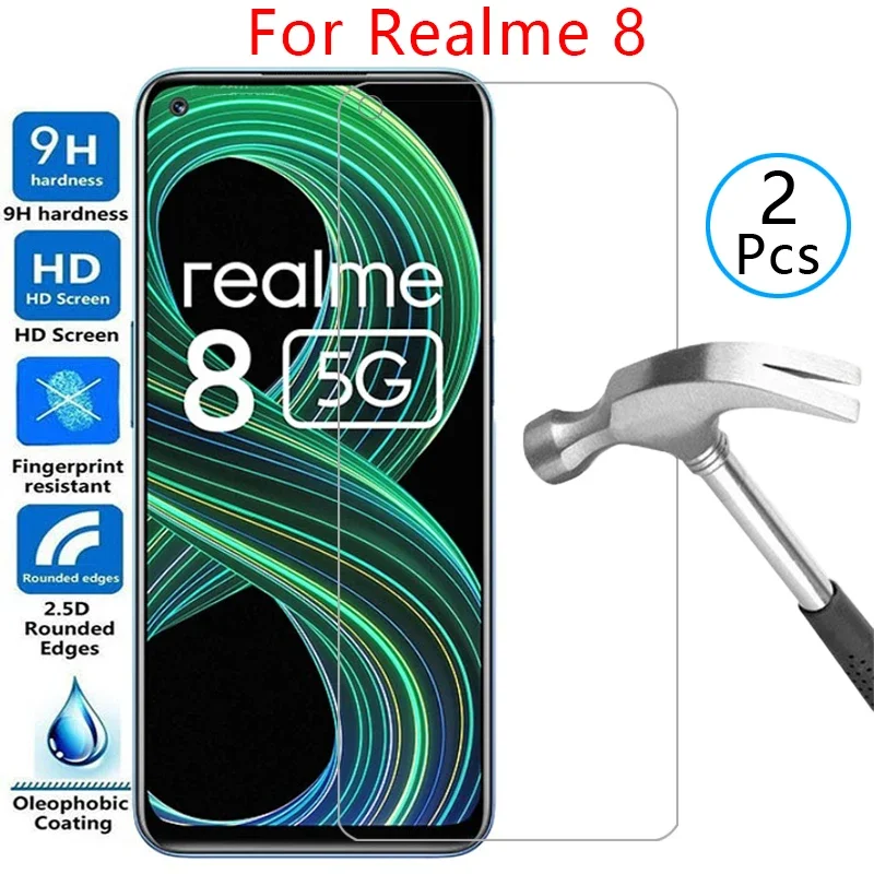 Capa de Vidro Temperado (2 Peças) para Realme 8 4G 5G - Capa Protetora para Celular Realme 8