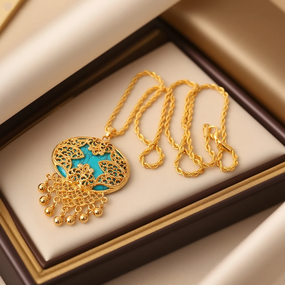 Gold plated pendant necklace turkish kurdish women jewelry necklace arabic middle east festival wedding jewelry