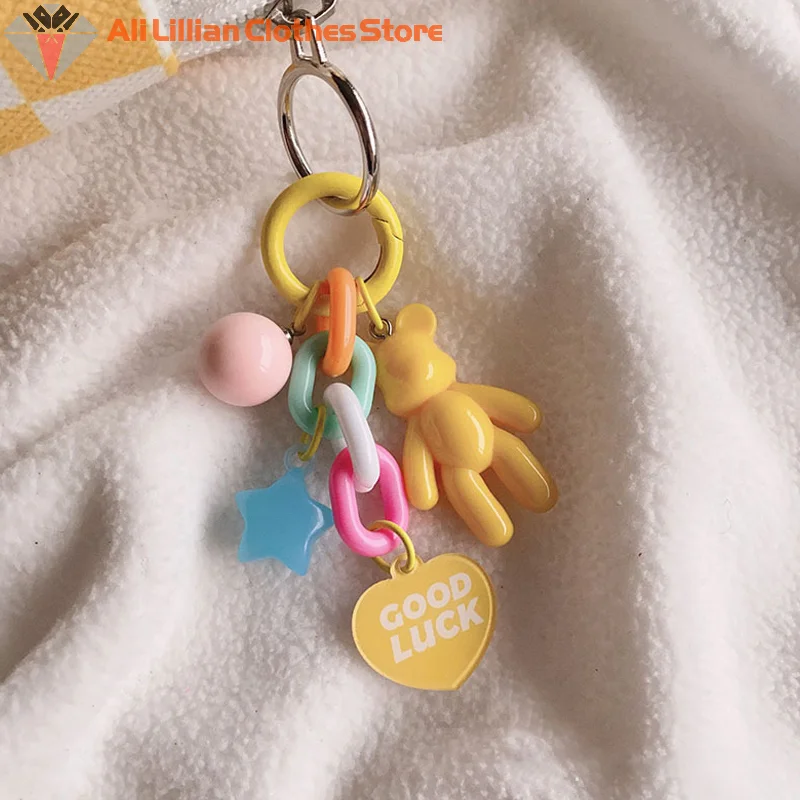 Creative Cute Bear Keychain Colorful Bear Bag Decoration Accessories For Women Girls Fashion Earphone Protective Case Pendant image 3
